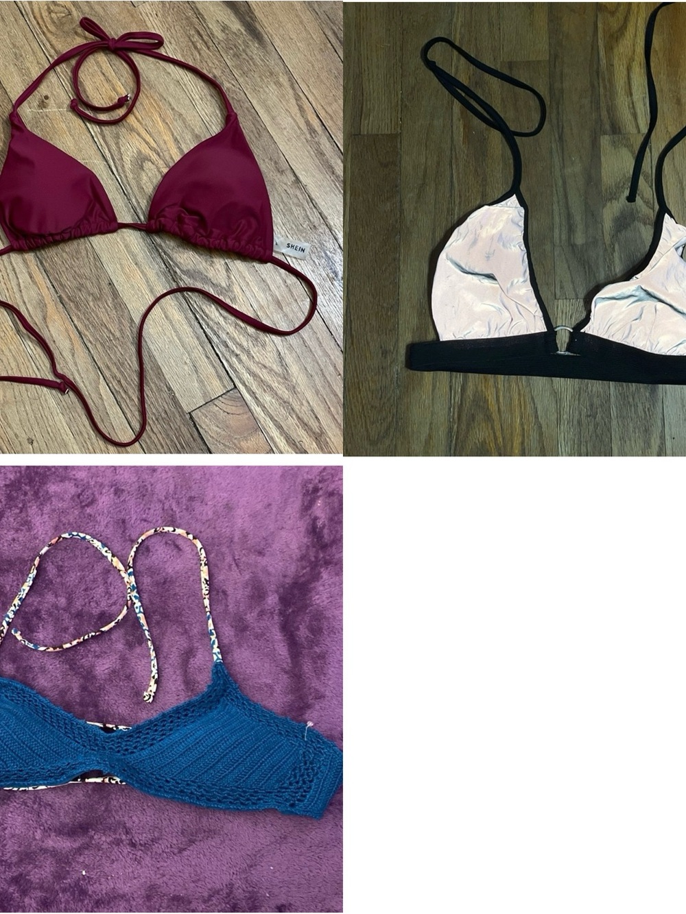 Three bikini tops